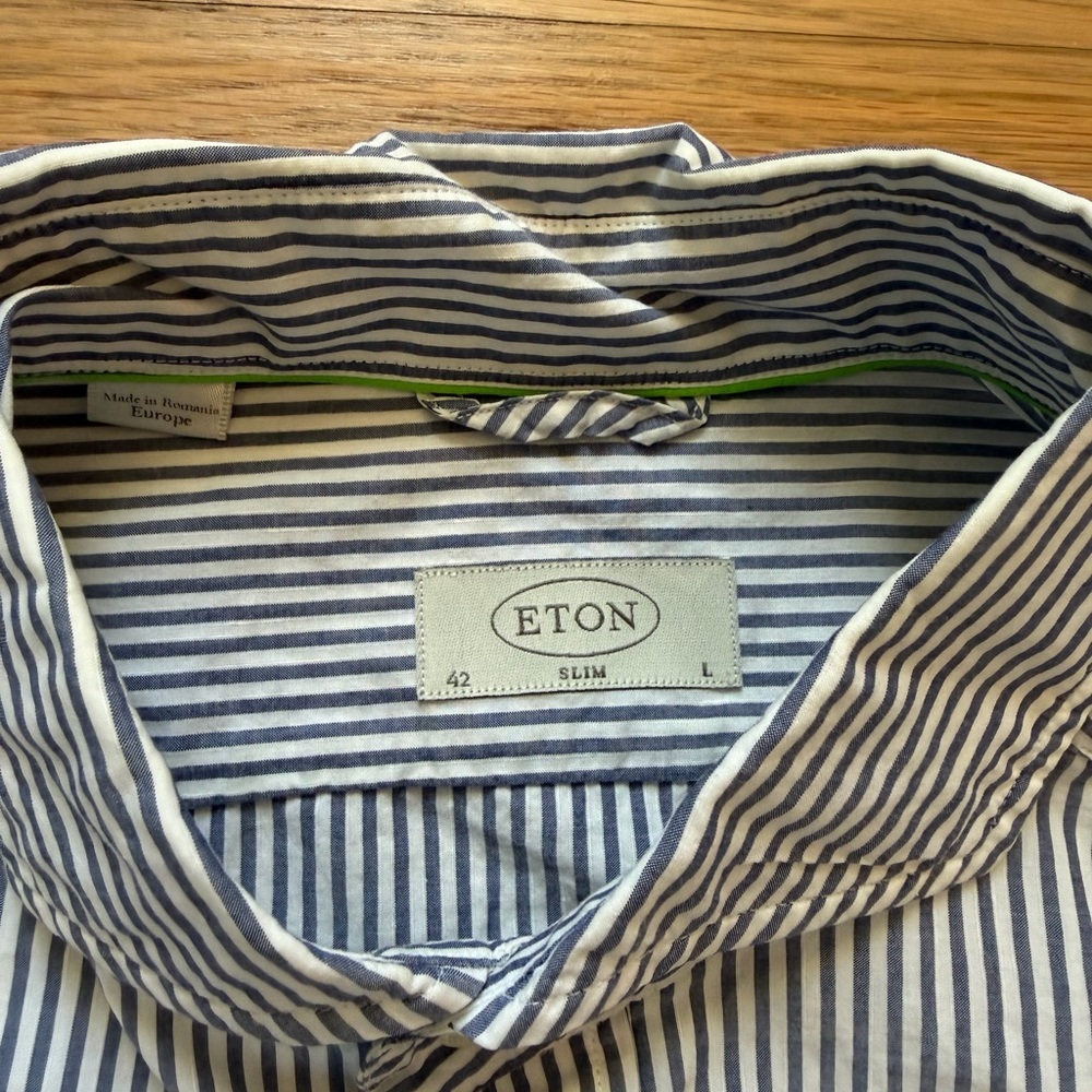 Eton Blue and White Striped Dress Shirt - Picture 3 of 9